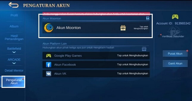 cara daftar akun moonton