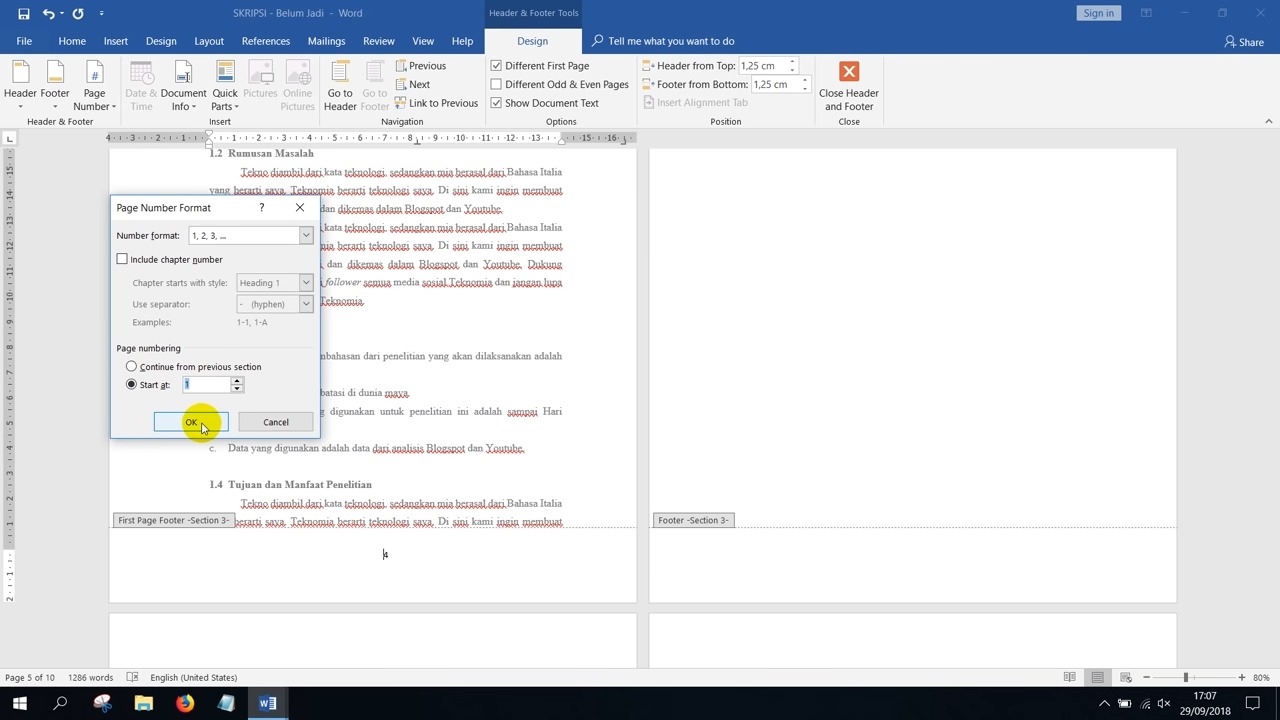 cara memberi halaman pada Word 3