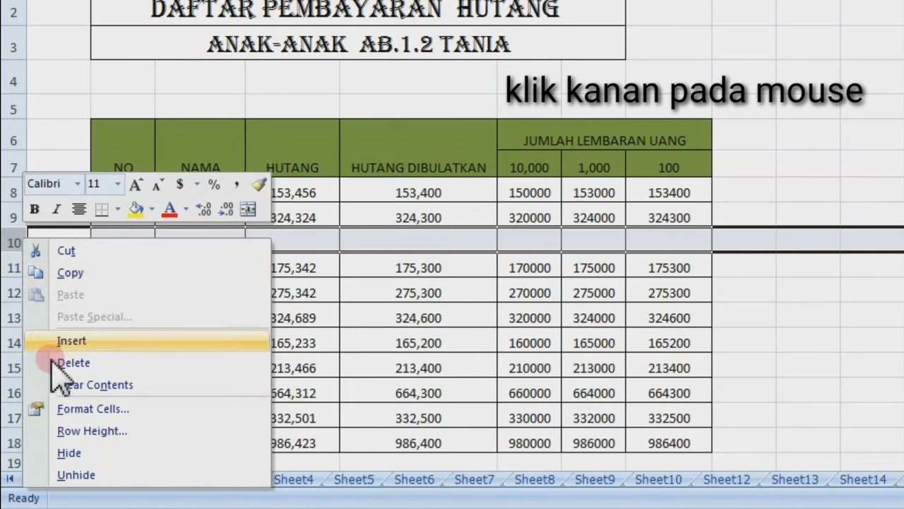 cara menambah kolom di Excel 2