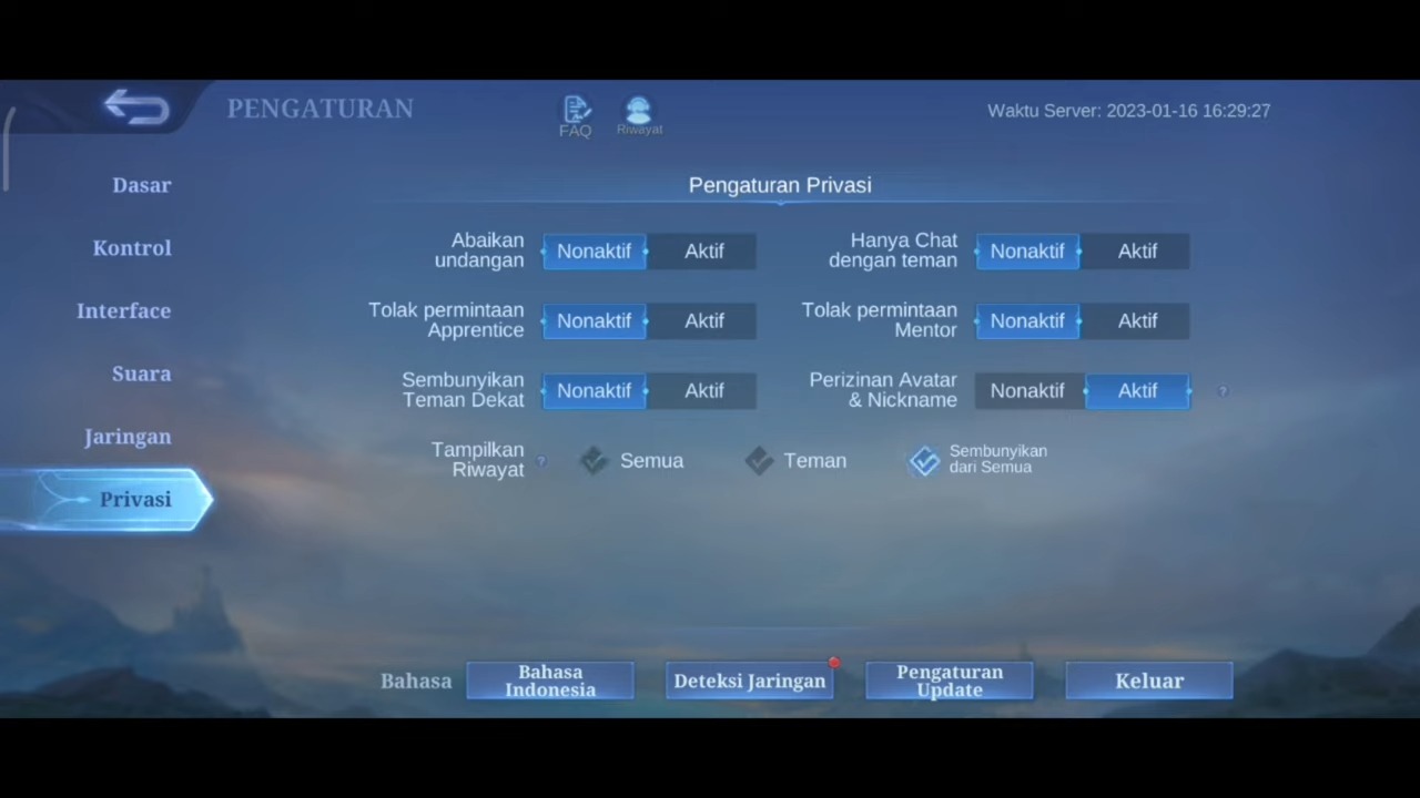 cara menyembunyikan hasil pertandingan ML 3