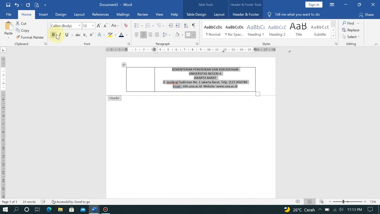 cara membuat kop surat di word 2