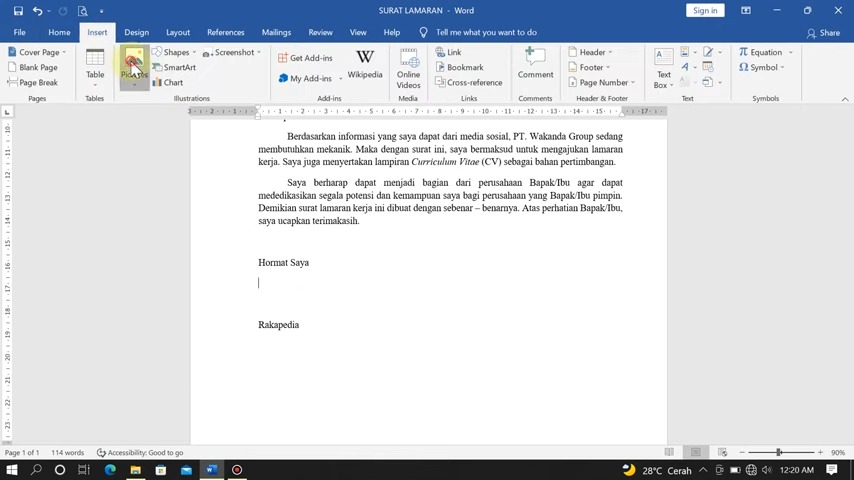 cara tanda tangan di Word 2