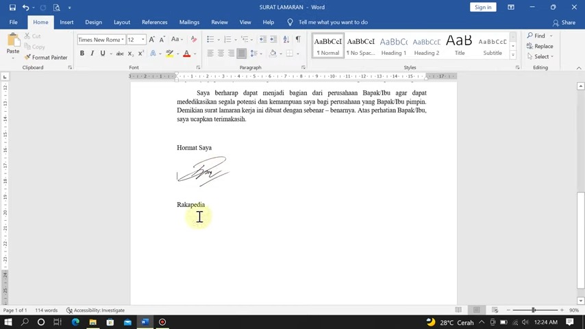 cara tanda tangan di Word 3