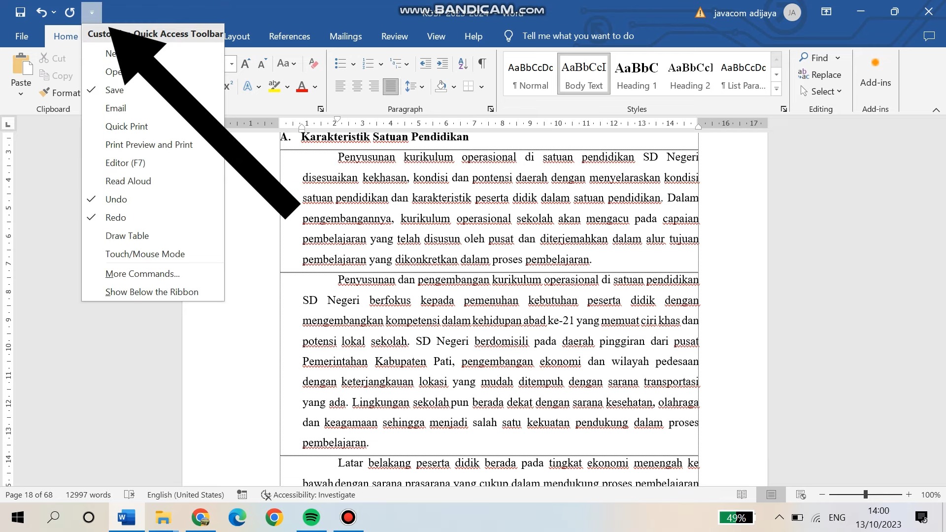 cara menghilangkan garis merah di Word 2